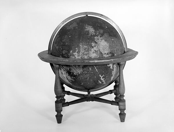 Celestial Globe, James Wilson, Wood, plaster, paper, brass, American 