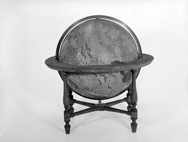 Celestial Globe, James Wilson, Wood, plaster, paper, brass, American 