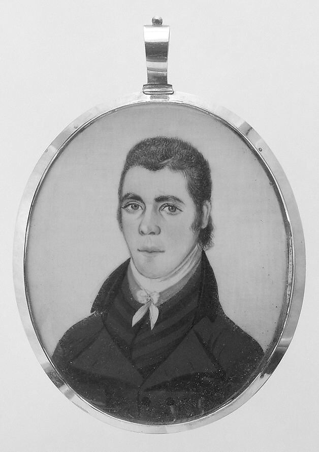 William Cross, Watercolor on ivory in gilded copper case; opalescent glass over foil verso, American 