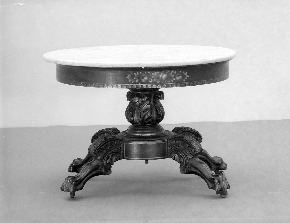 Center Table, Attributed to Joseph Meeks &amp; Sons (American, New York, 1829–35), Cherry, mahogany veneer, pine, ash, poplar, marble, American 