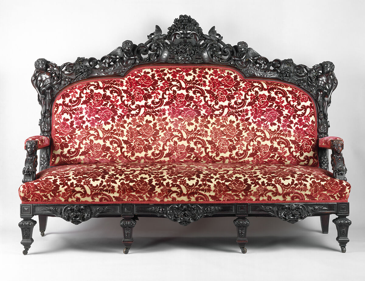 Sofa, Julius Dessoir (1801–1884), Rosewood, replacement showcovers, American