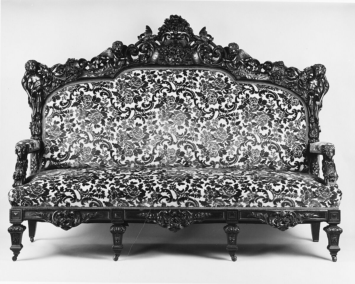 Sofa, Julius Dessoir (1801–1884), Rosewood, replacement showcovers, American
