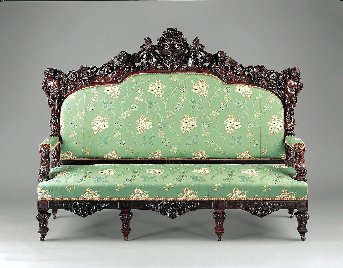 Sofa, Julius Dessoir (1801–1884), Rosewood, replacement showcovers, American 