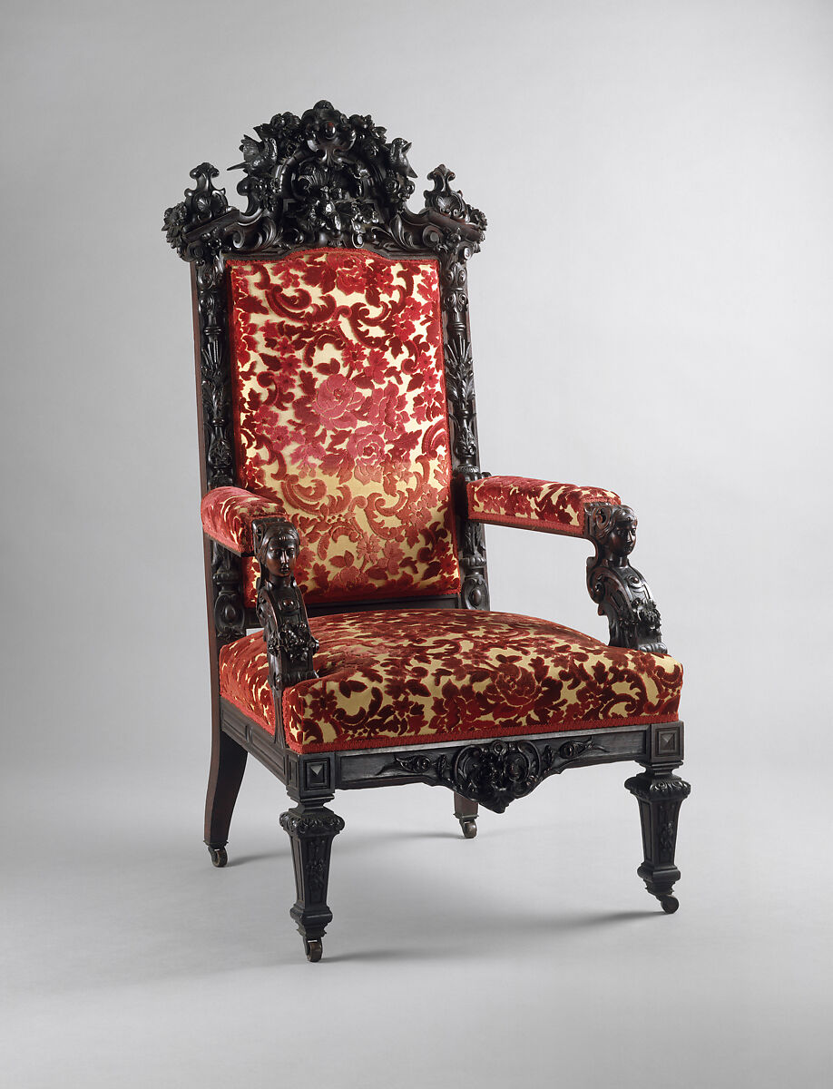 Armchair, Julius Dessoir (1801–1884), Rosewood, replacement showcovers, American