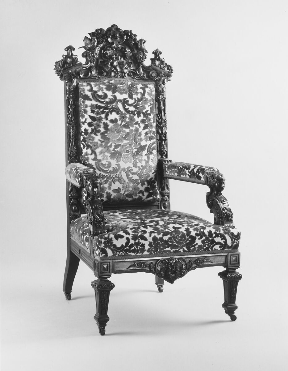 Armchair, Julius Dessoir (1801–1884), Rosewood, replacement showcovers, American