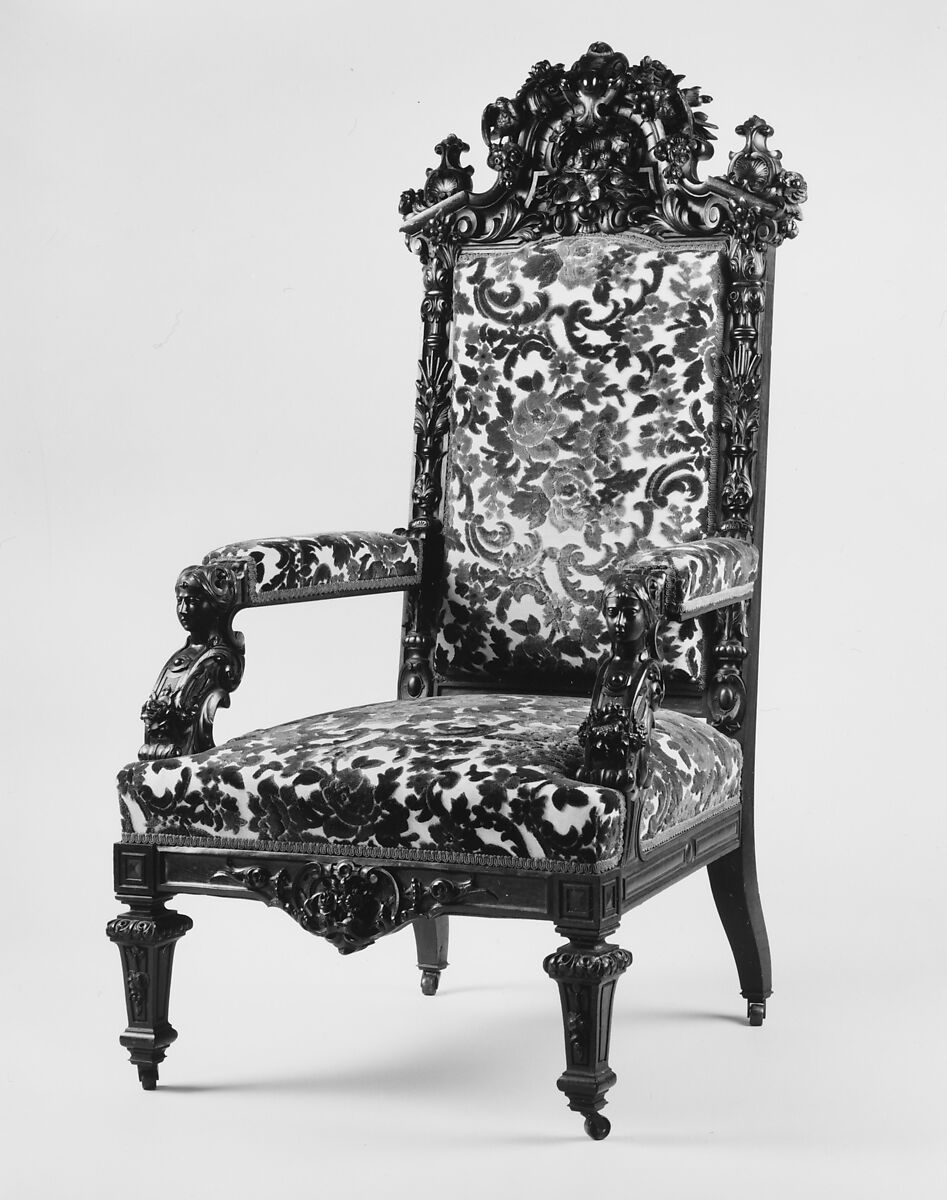 Armchair, Julius Dessoir (1801–1884), Rosewood, chestnut (secondary wood), modern upholstery with original underupholstery, American
