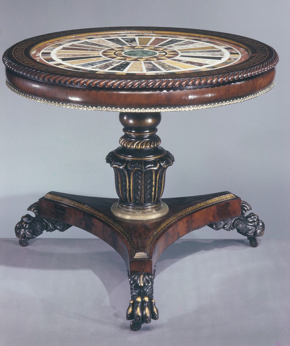 Center Table, Anthony G. Quervelle (1789–1856), Mahogany, intarsia marble, brass, American 