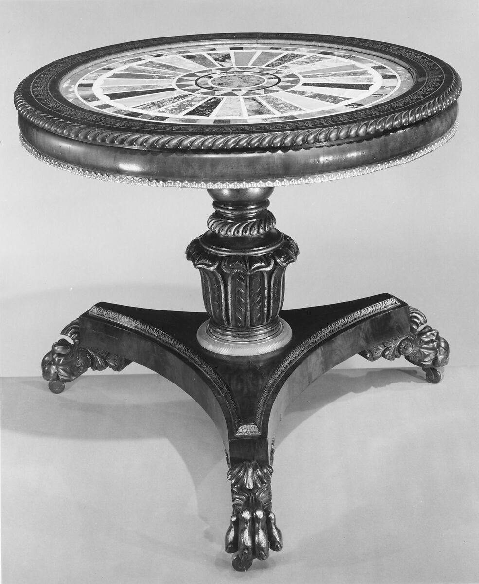 Center Table, Anthony G. Quervelle (1789–1856), Mahogany, intarsia marble, brass, American