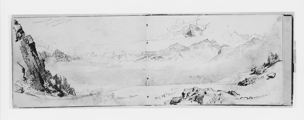 Volcanic Peak [Cover?] Between Two Banks of Fog (from Sketchbook X), William Trost Richards (American, Philadelphia, Pennsylvania 1833–1905 Newport, Rhode Island), Graphite on off-white wove paper, American 