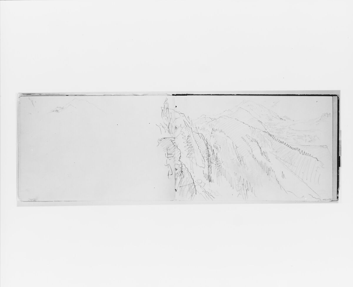 Mountain Landscape (from Sketchbook X), William Trost Richards (American, Philadelphia, Pennsylvania 1833–1905 Newport, Rhode Island), Graphite on off-white wove paper, American 