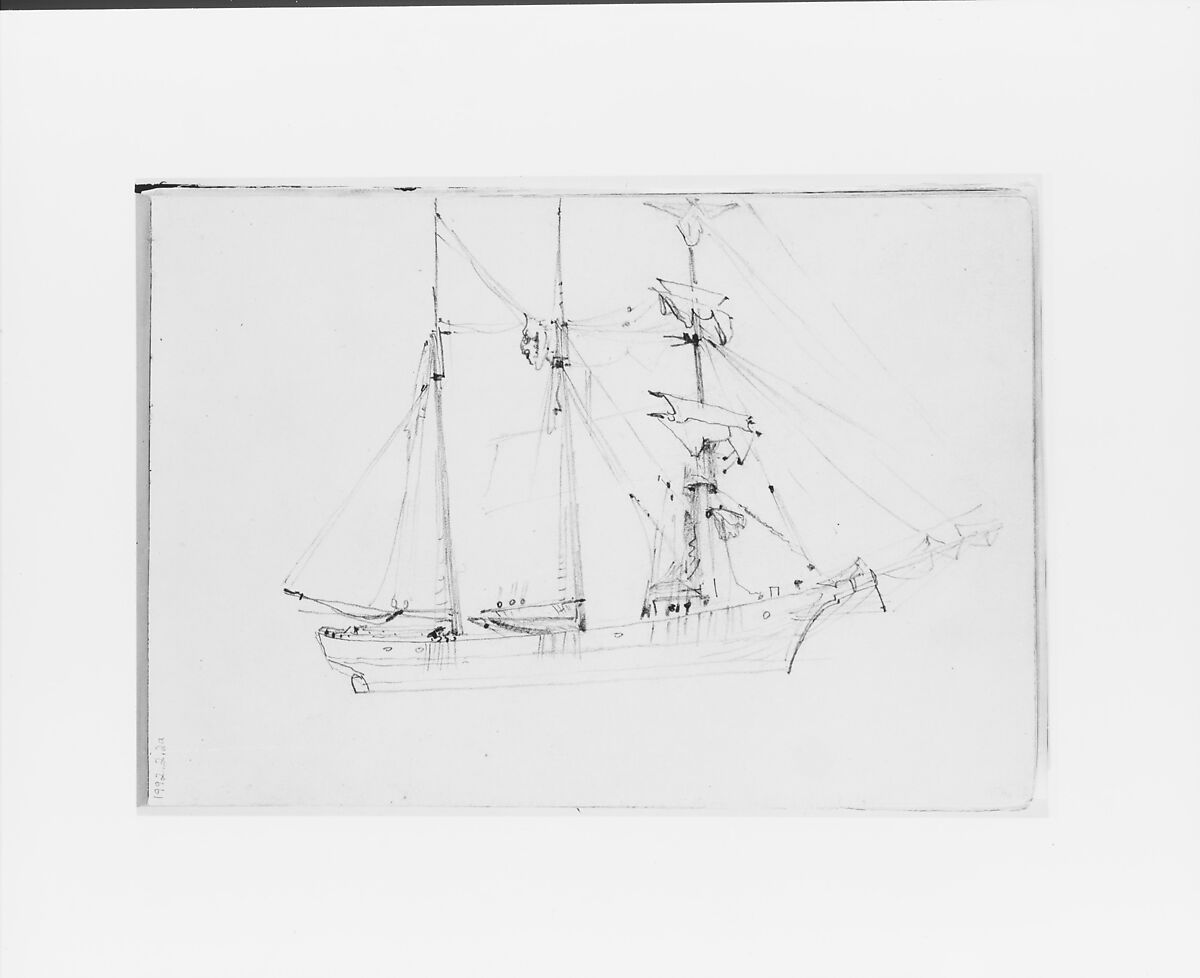 Ship Study (from Sketchbook X), William Trost Richards (American, Philadelphia, Pennsylvania 1833–1905 Newport, Rhode Island), Graphite on off-white wove paper, American 