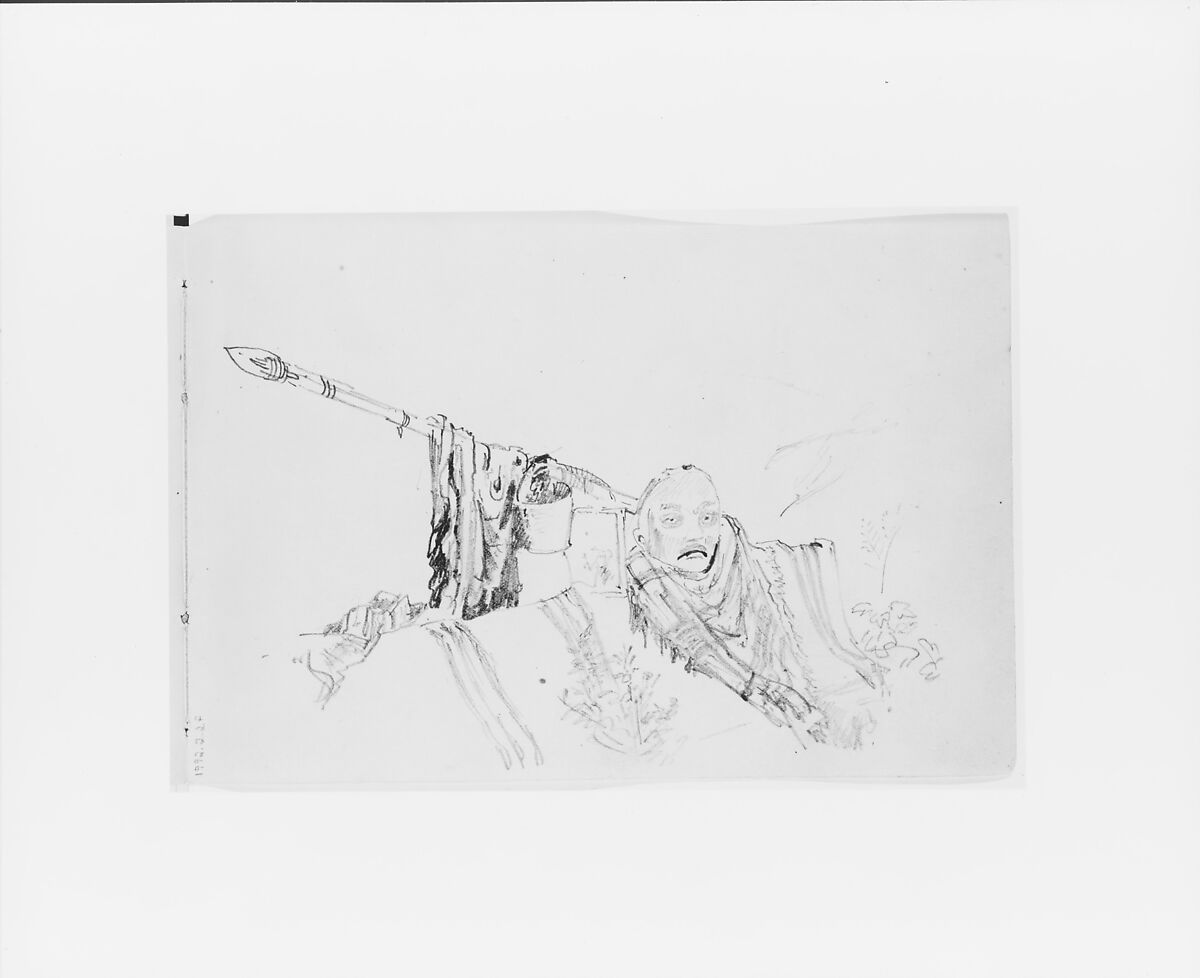 Still Life with Head and Spear (from Sketchbook X), William Trost Richards (American, Philadelphia, Pennsylvania 1833–1905 Newport, Rhode Island), Graphite on off-white wove paper, American 