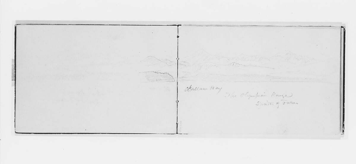 Clallam Bay, Olympian Range, Straits of [Juan de] Fuca (from Sketchbook X), William Trost Richards (American, Philadelphia, Pennsylvania 1833–1905 Newport, Rhode Island), Graphite on off-white wove paper, American 