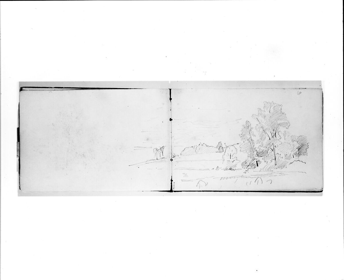 Landscape with Trees (from Sketchbook VII), William Trost Richards (American, Philadelphia, Pennsylvania 1833–1905 Newport, Rhode Island), Graphite on off-white wove paper, American 