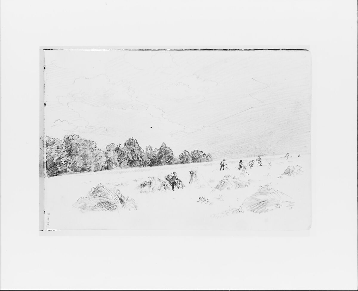 Field with Laborers (from Sketchbook VII), William Trost Richards (American, Philadelphia, Pennsylvania 1833–1905 Newport, Rhode Island), Graphite on off-white wove paper, American 