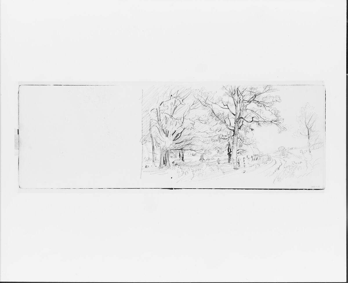 Country Road Framed by Trees (from Sketchbook VII), William Trost Richards (American, Philadelphia, Pennsylvania 1833–1905 Newport, Rhode Island), Graphite on off-white wove paper, American 