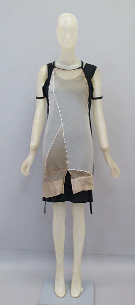 Ensemble, Helmut Lang (Austrian, born 1956), (a) silk, silk/synthetic; (b) cotton; (c, d) leather, rubber; (e) leather, metal, Austrian 