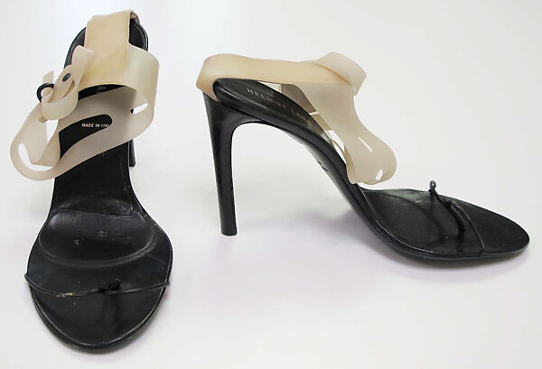 Ensemble, Helmut Lang (Austrian, born 1956), (a) silk, silk/synthetic; (b) cotton; (c, d) leather, rubber; (e) leather, metal, Austrian