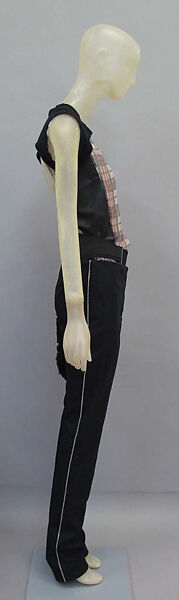 Ensemble, Helmut Lang (Austrian, born 1956), (a) cotton, synthetic; (b) cotton; (c) cotton, silver metal, synthetic; (d, e) leather, synthetic; (f) leather, sterling silver, Austrian