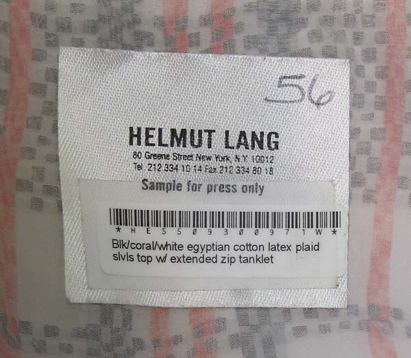Ensemble, Helmut Lang (Austrian, born 1956), (a) cotton, synthetic; (b) cotton; (c) cotton, silver metal, synthetic; (d, e) leather, synthetic; (f) leather, sterling silver, Austrian