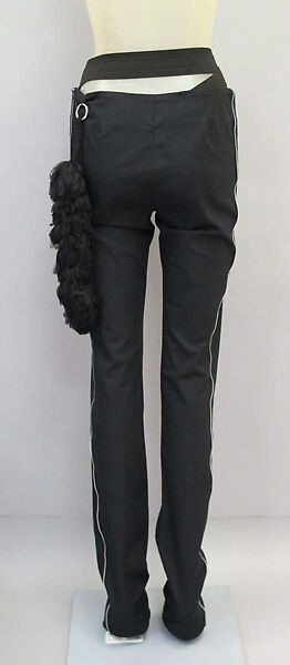 Ensemble, Helmut Lang (Austrian, born 1956), (a) cotton, synthetic; (b) cotton; (c) cotton, silver metal, synthetic; (d, e) leather, synthetic; (f) leather, sterling silver, Austrian