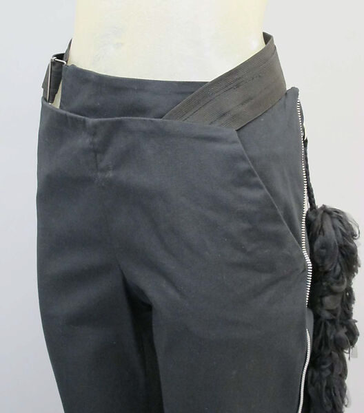 Ensemble, Helmut Lang (Austrian, born 1956), (a) cotton, synthetic; (b) cotton; (c) cotton, silver metal, synthetic; (d, e) leather, synthetic; (f) leather, sterling silver, Austrian