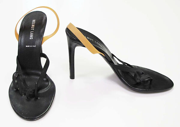 Ensemble, Helmut Lang (Austrian, born 1956), (a) cotton, synthetic; (b) cotton; (c) cotton, silver metal, synthetic; (d, e) leather, synthetic; (f) leather, sterling silver, Austrian