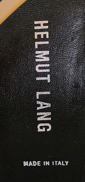 Ensemble, Helmut Lang (Austrian, born 1956), (a) cotton, synthetic; (b) cotton; (c) cotton, silver metal, synthetic; (d, e) leather, synthetic; (f) leather, sterling silver, Austrian