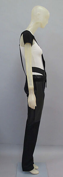 Ensemble, Helmut Lang (Austrian, born 1956), (a, b) synthetic fiber; (c) cotton, latex, metal; (d, e) leather, plastic; (f) plastic, metal, Austrian