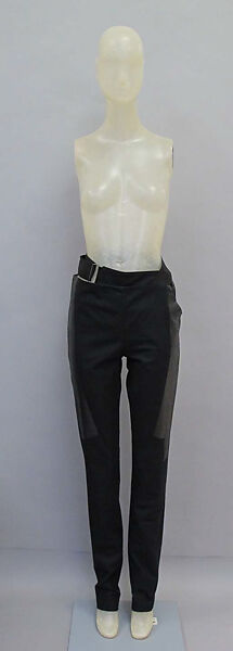 Ensemble, Helmut Lang (Austrian, born 1956), (a, b) synthetic fiber; (c) cotton, latex, metal; (d, e) leather, plastic; (f) plastic, metal, Austrian