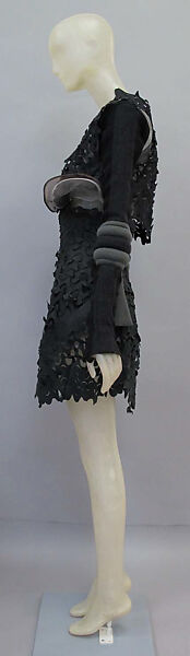 Ensemble, Helmut Lang (Austrian, born 1956), (a, b) leather, silk, synthetic; (c) wool, synthetic; (d, e) suede, Austrian