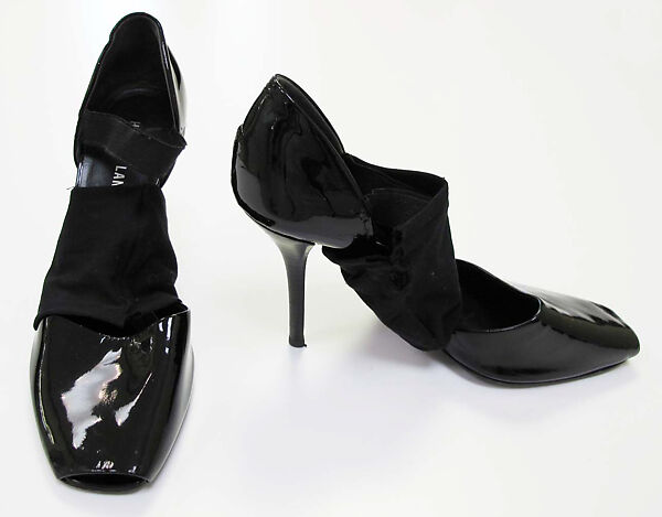 Ensemble, Helmut Lang (Austrian, born 1956), (a) silk, synthetic; (b) silk, cotton; (c, d) patent leather, synthetic, Austrian