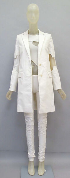 Ensemble, Helmut Lang (Austrian, born 1956), (a–c) cotton; (d) cotton, synthetic; (e, f) cotton, leather, Austrian 