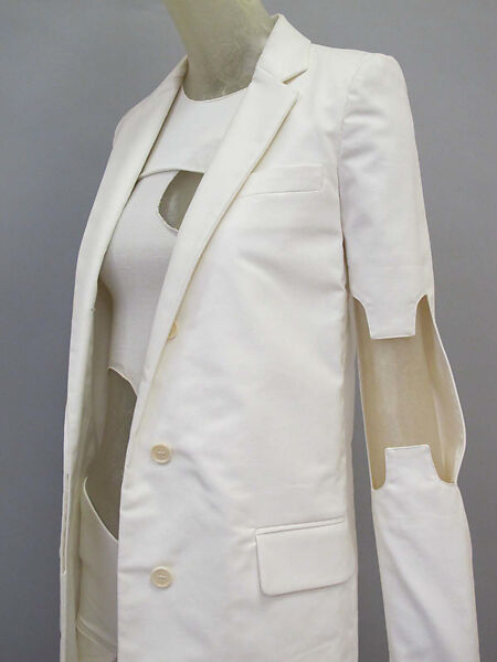 Ensemble, Helmut Lang (Austrian, born 1956), (a–c) cotton; (d) cotton, synthetic; (e, f) cotton, leather, Austrian