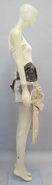 Ensemble, Helmut Lang (Austrian, born 1956), (a) cotton; (b, c) cotton, leather; (d) silver metal; (e) synthetic; (f, g) leather, synthetic, metal, Austrian