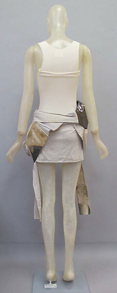 Ensemble, Helmut Lang (Austrian, born 1956), (a) cotton; (b, c) cotton, leather; (d) silver metal; (e) synthetic; (f, g) leather, synthetic, metal, Austrian