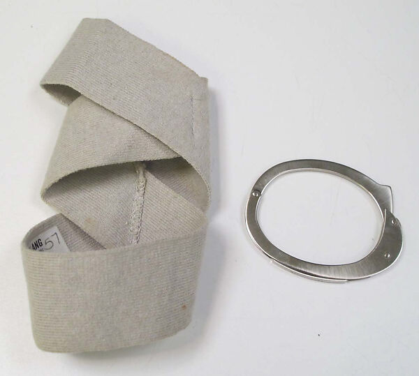 Ensemble, Helmut Lang (Austrian, born 1956), (a) cotton; (b, c) cotton, leather; (d) silver metal; (e) synthetic; (f, g) leather, synthetic, metal, Austrian