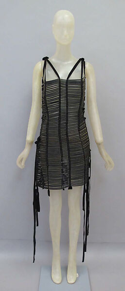 Dress, Helmut Lang (Austrian, born 1956), plastic (vinyl), wood, leather, Austrian 