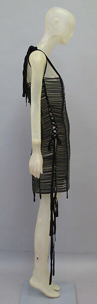 Dress, Helmut Lang (Austrian, born 1956), plastic (vinyl), wood, leather, Austrian