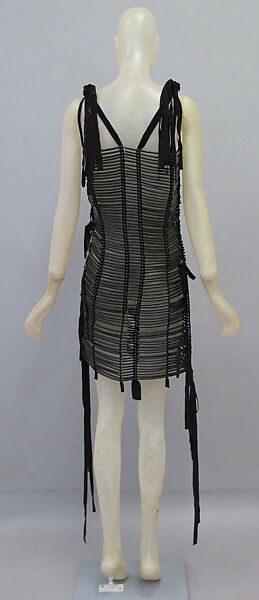 Dress, Helmut Lang (Austrian, born 1956), plastic (vinyl), wood, leather, Austrian