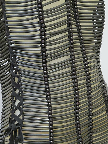 Dress, Helmut Lang (Austrian, born 1956), plastic (vinyl), wood, leather, Austrian