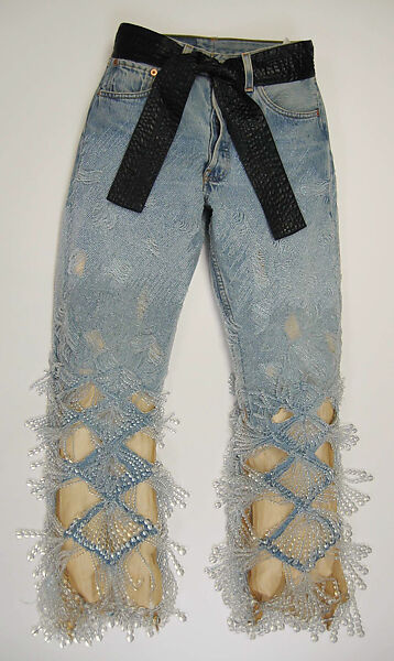 Jeans, Jean Paul Gaultier (French, born 1952), (a) cotton, plastic, metal, silk; (b) synthetic, French 
