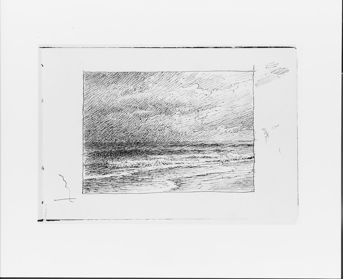 Seascape and Deluge (from Sketchbook VII), William Trost Richards (American, Philadelphia, Pennsylvania 1833–1905 Newport, Rhode Island), Black ink, graphite, on off-white wove paper, American 