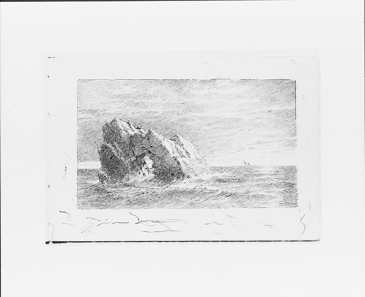 Seascape with Rocks (from Sketchbook VII), William Trost Richards (American, Philadelphia, Pennsylvania 1833–1905 Newport, Rhode Island), Black ink, on off-white wove paper, American 