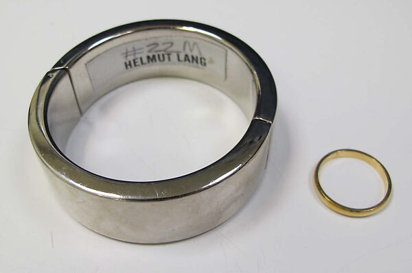 Ensemble, Helmut Lang (Austrian, born 1956), wool, cotton, silk, metal, Spazzolato, Austrian