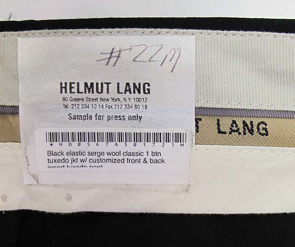 Ensemble, Helmut Lang (Austrian, born 1956), wool, cotton, silk, metal, Spazzolato, Austrian