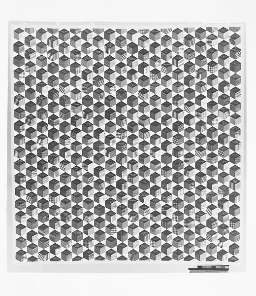 Quilt, Tumbling Blocks with Signatures pattern, Adeline Harris Sears (1839–1931), Silk, American