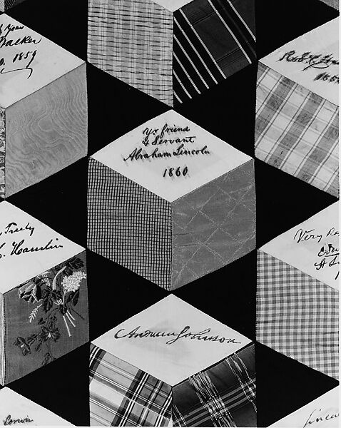 Quilt, Tumbling Blocks with Signatures pattern, Adeline Harris Sears (1839–1931), Silk, American