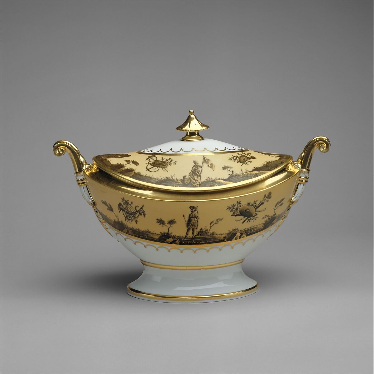 Covered tureen, Attributed to Dihl et Guérhard (French, 1781–ca. 1824), Porcelain, French, for American market 