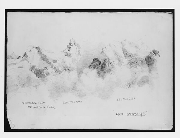 View from Schilthorn (from "Splendid Mountain Watercolours" Sketchbook), John Singer Sargent (American, Florence 1856–1925 London), Graphite on off-white wove paper, American 